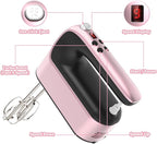 9-Speed Digital Hand Mixer Electric, 400W Powerful DC Motor, Baking Mixer Handheld with Snap-On Storage Case, 5 Stainless Steel Accessories, Flat Beaters, Dough Hooks, Whisk (Rose Gold)