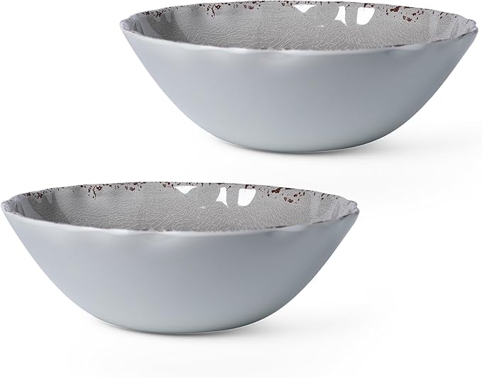 LEHAHA Farmhouse Melamine Serving Bowls,Set of 2, 130 OZ Break Resistant Large Deep Salad Bowls, BPA Free Large Bowl for Serving Salad, Fruit, Vegetables and Food Storage, 12" x 4", Gray