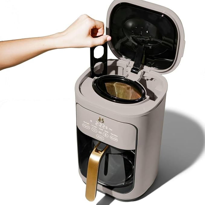 Beautiful 14-Cup Programmable Coffee Maker, Touch-Activated Display, Auto Brew with 3 Flavor Options (Porcini Taupe)