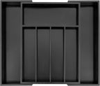 VaeFae Bamboo Drawer Organizer, Expandable Silverware Drawer Organizer, Cutlery Tray with Dividers for Kitchen Utensils (Black, Medium)