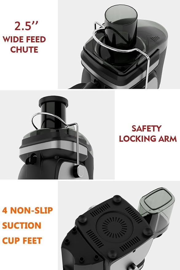 AZEUS Centrifugal Juicer Machines, Juice Extractor with Germany-Made 163 Chopping Blades (Titanium Reinforced) & 2-Layer Centrifugal Bowl, High Juice Yield, Easy to Clean, Anti-Drip,100% BPA-Free