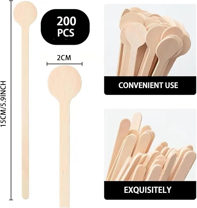 200Pcs Coffee Stirrers- 5.9 Inch Natural Wooden Coffee Stirrers With Round Ends, Disposable Biodegradable Cafe Grade Coffee Stir Sticks Wood Beverage Mixer for Coffee Cocktails Milk Tea