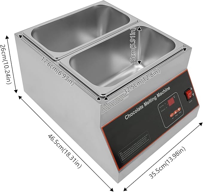 500W Electric Melting Pot for Chocolate w/Digital Display Control,Commercial Chocolate Warmer Melting Pot Chocolate Melter Pot Machine for Home or Bakery Use 2 Tanks for 26.46lb of Tempered Chocolate