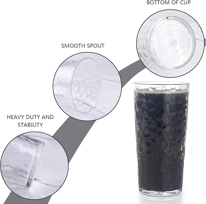 Yalin 24-Ounce Plastic Tumbler Acrylic Drinking Glasses, Reusable Plastic Cups, Stackable, BPA-Free, Shatter Proof, Dishwasher Safe, Set of 8 (Clear)