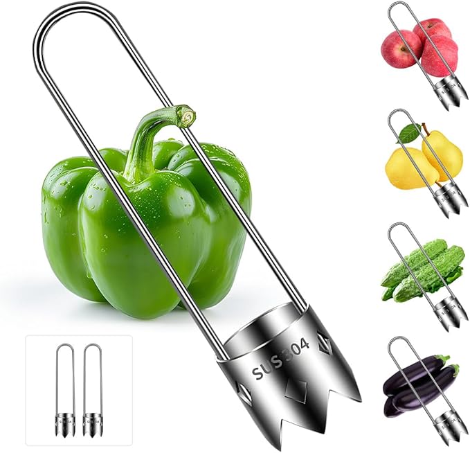 Red Bell Pepper Seed Corer,Multifunction Stainless Steel Pepper Corer Seed Remover Tool, Kitchen Utility Gadgets for Cored Bell Peppers, Apples, Pears
