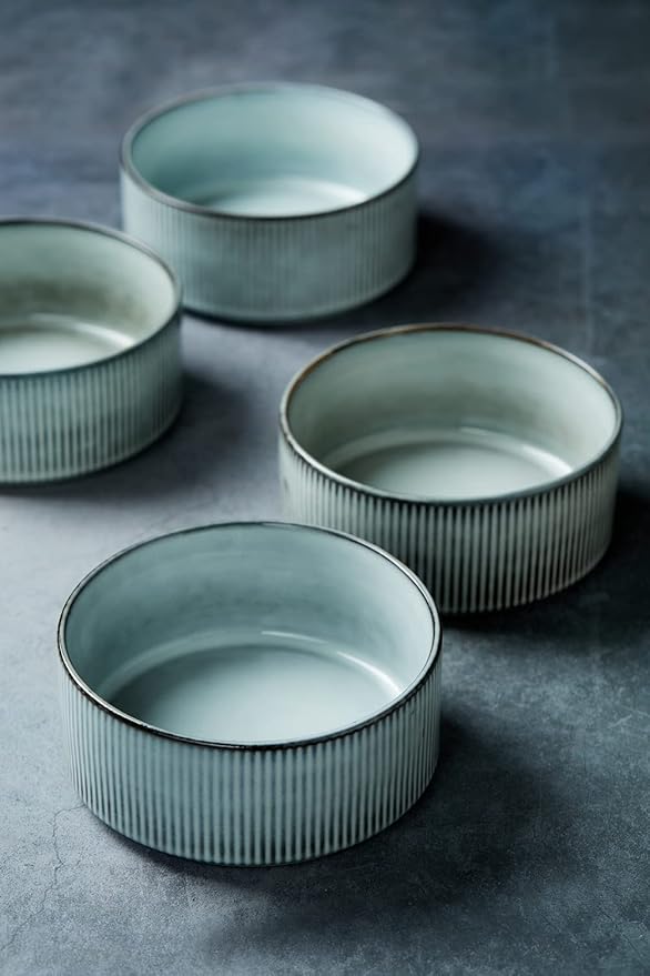 famiware Star Cereal Bowl Set, Soup Bowls Set of 6, Double Reactive Glaze, Stackable, 23 oz Deep Bowls Suitable for Cereal, Popcorn, Oatmeal, Dessert - Dishwasher and Microwave Safe, Smoky Blue