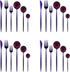 24Pcs Purple Mirror Silverware Flatware Set, 18/0 Stainless Steel Cutlery Set Utensils Kitchen Dinnerware Include Knife Fork Spoon and Teaspoon, Service for 4