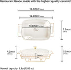 10" x 7" Ceramic Casserole Dish with Glass Lid and Rack, 40 ounce Serving Soup Tureen,Chafing Dish for Buffet, Family Food preserve Tray, Catering Casserole for Party Style, White