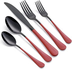 20-Piece Black and Purple Stainless Steel Flatware Set - 4 Dinner Knives, Forks, Spoons, Salad / Dessert Teaspoons - Dishwasher Safe