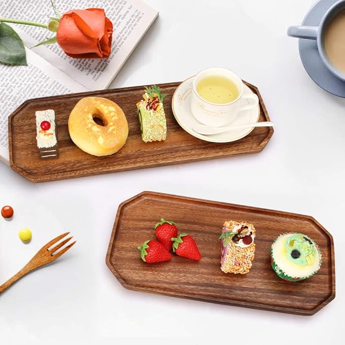 Renawe Set of 2 Wooden Serving Platters Food Tray Charcuterie Boards Large Acacia Wood Trays for Kitchen Counter Wood Charcuterie Platter Dish Candle Tray Fruit Cheese Serving Board