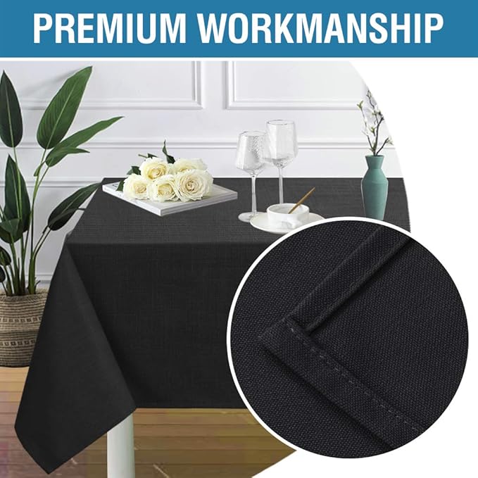 H.VERSAILTEX Linen Textured Table Cloths 54 x 108 Inch Premium Solid Tablecloth Spill-Proof Waterproof Table Cover for Dining Buffet Feature Extra Soft and Thick Fabric Wrinkle Free, Black