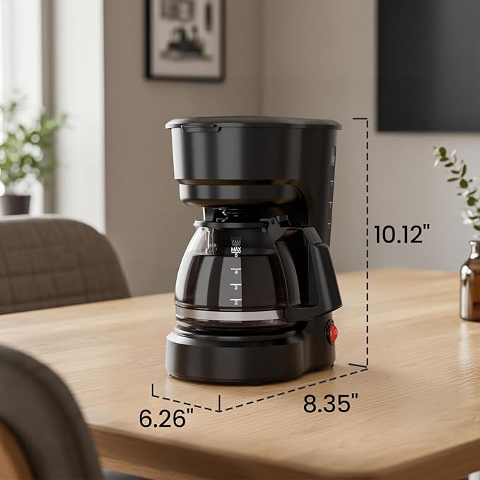 Kismile 5-Cup Drip Coffee Maker with Anti-Drip System, Food-Grade Compact Coffee Machine with Removable Funnel, Warm Plate, Dishwasher-Safe Glass Carafe, Portable Coffee Maker for Home & Office Use