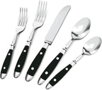 Silverware Set For 8 with Two Rivets, Vintage 40-Piece Everyday Flatware Set with Black Bakelite Handle, Stainless Steel Cutlery Set, Dishwasher Safe, Knives Spoons and Forks Set