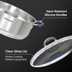 SUNHOUSE - 5.5 Quart Steamer Pots With Lid 2-Tier Multipurpose Stainless Steel Steaming Pot Cookware With Handle For Vegetable, Dumpling, Sauce, Food - Triple Bottom, Measurement Line