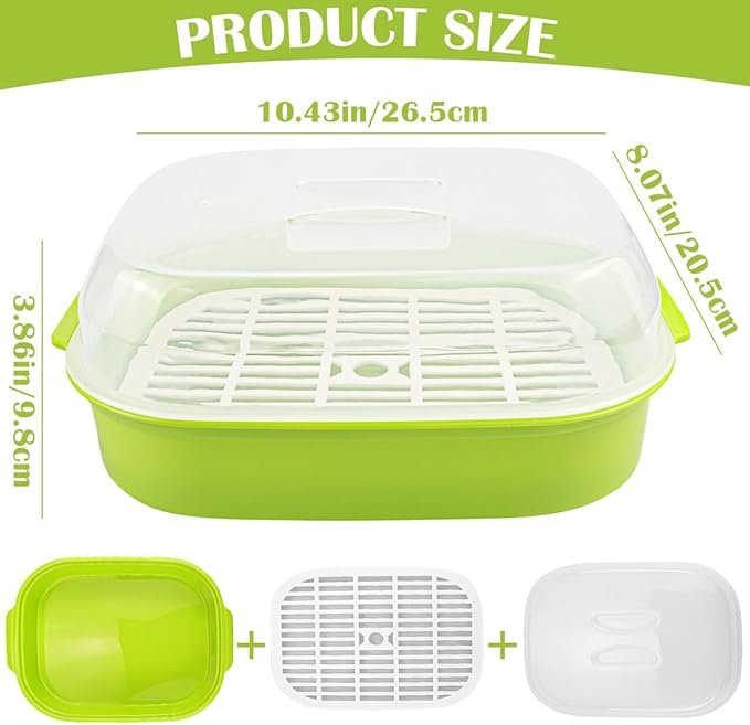 DOERDO Microwave Steamer with Lid, Plastic Vegetable Steamer for Cooking Vegetables and Seafood, 10.4x8.1 Inch, Green