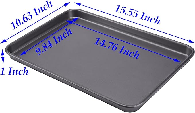 2 Cookie Baking Sheet Pan Nonstick 15.55 x10.63Inch (Inner 14.76x9.84inch) Jelly Roll Tray 2x Thicker Carbon Steel Non -Toxic Bakeware