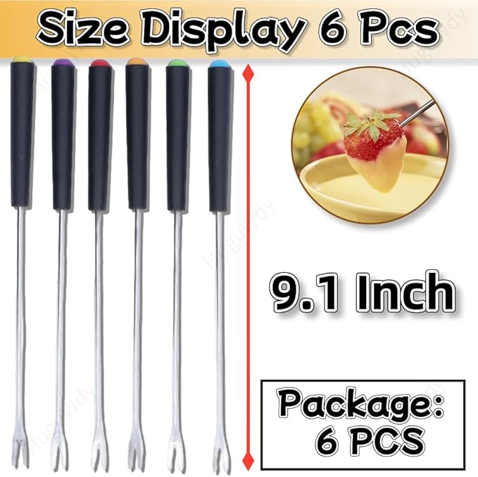 Stainless Steel Fondue Forks 6Pcs 9.1" with Heat Resistant Handle Color Fondue Set Fondue Sticks Fondue Cheese for Grill Cake Chocolate Meat Fruits Cheese Fondue Fountain Roast Marshmallows Dessert