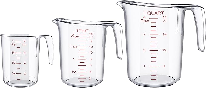 DaYammi Measuring Cups 3-Piece, Unbreakable Food-Grade Plastic Measuring Cup for Dishwasher, 1/2/4-Cup Nesting Liquid Measuring Cups for Prepping, Baking, Cooking, Readable Markings, Clear