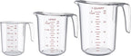 DaYammi Measuring Cups 3-Piece, Unbreakable Food-Grade Plastic Measuring Cup for Dishwasher, 1/2/4-Cup Nesting Liquid Measuring Cups for Prepping, Baking, Cooking, Readable Markings, Clear