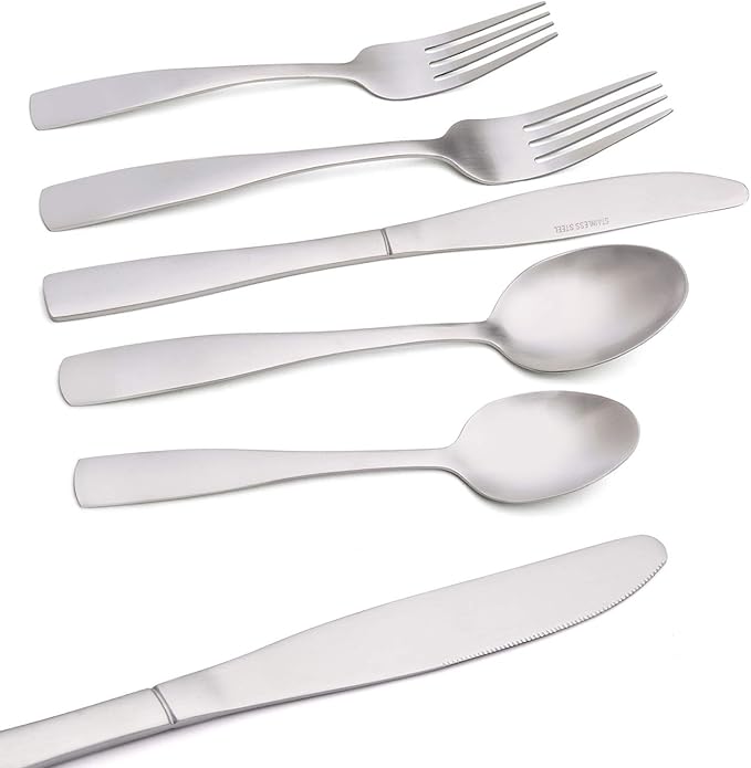 Matte Silverware Set, Satin Finish 20-Piece Stainless Steel Flatware set, Tableware Cutlery Set Service for 4, Utensils for Kitchen, Dishwasher Safe