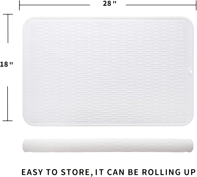 Silicone Dish Drying Mat for Multiple Usage,Easy clean,Eco-friendly,Heat-resistant Silicone Mat for Kitchen Counter or Sink,Refrigerator or Drawer Liner White 3XL 28 inches x 18 inches
