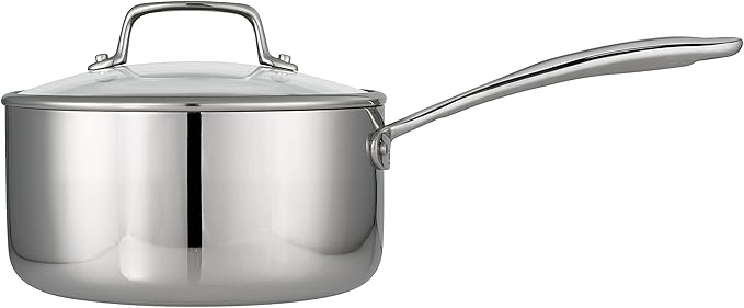 Tramontina Tri-Ply Clad Stainless Steel 3-Quart Sauce Pan with Glass Lid, Induction-Ready, Dishwasher-Safe, NSF-Certified