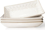 Artena Ceramic Pasta Bowls Set of 4-9.85 Inch Large Salad Bowls, 25 oz Serving Bowls for Soup, Dinner & Party - Embossed Microwave Safe Kitchen Dishes, Rectangle Plates (Wheat Leaf)