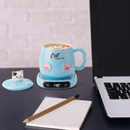 Bgbg Coffee Mug Warmer & Cute Cat Mug Set, Beverage Cup Warmer for Desk Home Office with Three Temperature Up to 140℉/ 60℃, Coffee Warmer for Cocoa Milk Tea Water Candle, 8 Hours Auto Shut Off
