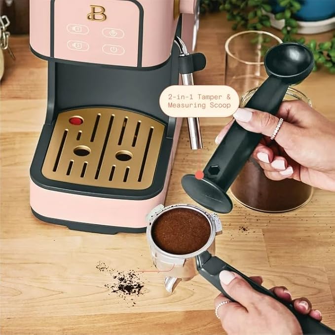 Beautiful 20-Bar Slim Espresso Machine | Single & Double Shot Programmable Brewing, Compact 4.7-in Width, Stainless Cup Warmer, Auto Shut-Off, 50 oz Tank (Rose)