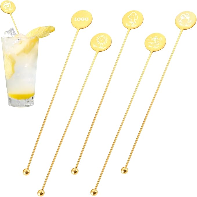 6.89inch Custom Drink Stirrers, Metal Stir Sticks 3 Count Personalized Beverage Stirrers, Stainless Steel Swizzle Sticks for Wedding Cocktail (Gold)