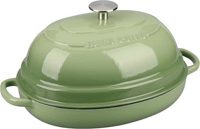 Enameled Oval Cast Iron Dutch Oven Pot with Lid, Bread Dutch Oven for Sourdough Bread Baking, 6QT, Pistachio Green