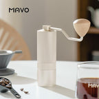 MAVO Manual Coffee Grinder, Wizard Hand Coffee Grinder, Capacity 25g with CNC Stainless Steel Hexagonal Conical Burr, Adjustable Setting, Burr Coffee Bean Grinder for French Press, Pour Over, Silver