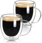 Espresso Cups Set of 2, Double Walled Glass Coffee Mugs 5 oz, Clear Insulated Glass Coffee Cups, Expresso Shots Cup with Handle, Clear Coffee Mug, Espresso Shot Cups, Glass Cups