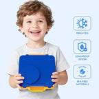 Bento Box for Kids - Leak-Proof Lunch Box with Insulated Thermos Food Jar - 4 Compartments, 1 Removable Divider, 1Spoon, 1 Fork - Dishwasher Safe, BPA-Free (Blue)