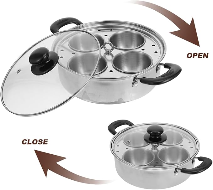 DECHOUS Egg Poacher Pan Nonstick 4 Eggs Stainless Steel Food Steamer Pot With Detachable Cups & Lid For Breakfast And Meal Prep
