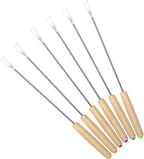 6 PCS 9.5'' Stainless Steel Fondue Forks with Wooden Handle, Color Coding Heat Resistant Fondue Sticks, Cheese Chocolate Fountain Forks for Roast Marshmallows, Grill Meat, Fruits, Dessert & Barbecue