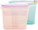 Zip Top Reusable Food Storage Bags | 3 Bag Set [Teal/Peach/Lavender] - 2 Sandwich, 1 Snack | Silicone Meal Prep Container | Microwave, Dishwasher and Freezer Safe | Made in the USA