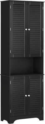 HOMCOM Tall Narrow Bathroom Storage Cabinet with Doors and Shelf Adjustability, Freestanding Linen Cabinet with 2 Cabinets and Countertop, Black