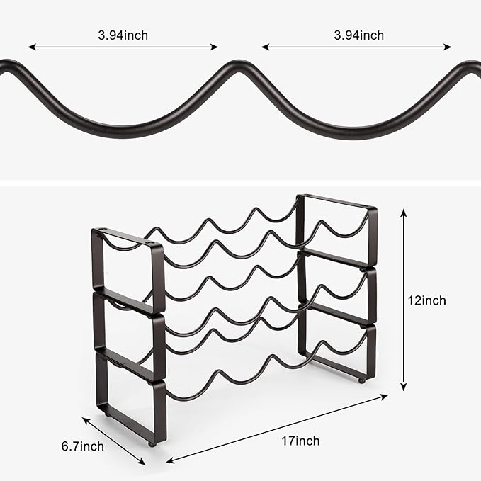 Stackable Wine Rack Countertop, 12 Bottles 3 Tier Wine Cabinet Counter, Wine Rack Holder and Storage, Metal Wine Bottle Holder Freestanding for Cabinet