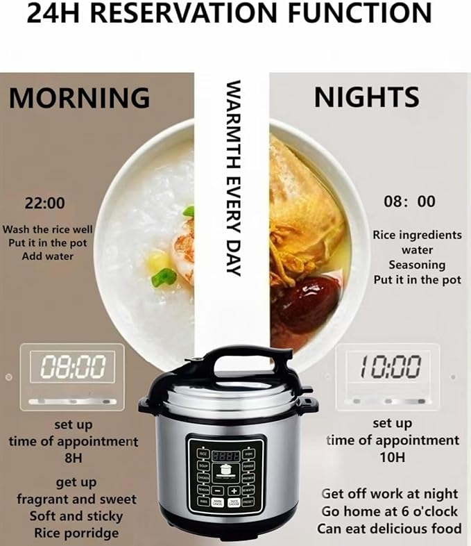 12 In 1 Electric Pressure Cooker With 24-Hour Reservation Function, Slow Cooker, Rice Cooker, Wok, Cake, Yogurt, Etc., 6 L, Stainless Steel/Black.