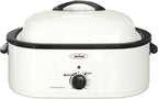 Sunvivi Roaster Oven with Self-Basting Lid,18 Quart Electric Roaster with Removable Pan & Rack,150-450°F Full-Range Temperature Control with Defrost/Warm Function,Stainless Steel,White