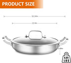 DELARLO Skillet With Lid,Tri-Ply Stainless Steel Pan,12 Inch Non Stick Paella Pan,Skillets And Frying Pans,Nonstick skillet Kitchen Oven Safe Skillet,Heavy Duty Style