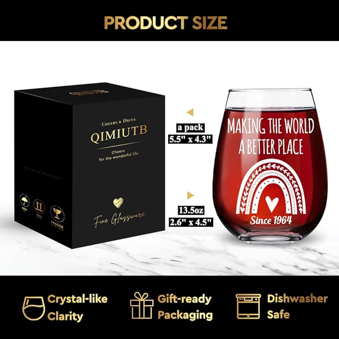 Making The World A Better Place Since 1964 Wine Glasses, Fabulous 1964 Gifts for Women,men, 1964 Gifts for Women and Men, Funny Gag Present for Mom, Sister, Best Fifty Year Old,61th Birthday Gifts-112