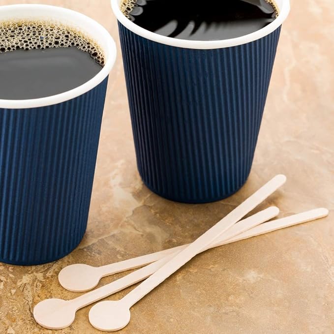 Restaurantware 6 Inch Coffee Stirrers 100 Disposable Coffee Stirring Sticks - Unique Round Flat Top Design For Hot And Cold Drinks Wood Stir Sticks For Coffees and Cocktails