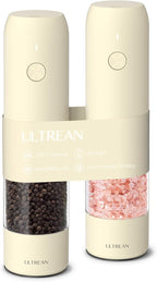 Ultrean Electric Pepper Grinder, Rechargeable Salt and Pepper Grinder with 6 Adjustable Coarseness, LED Light, One-Hand Automatic Operation, Cream