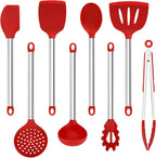 8 PCS Silicone Kitchen Utensils, Vayvnt Large Cooking Utensils Set for Nonstick Cookware, Silicone Spatula Set Includes Spoons and Tongs, Kitchen Essentials for Cooking & Baking, Dishwasher Safe, Red