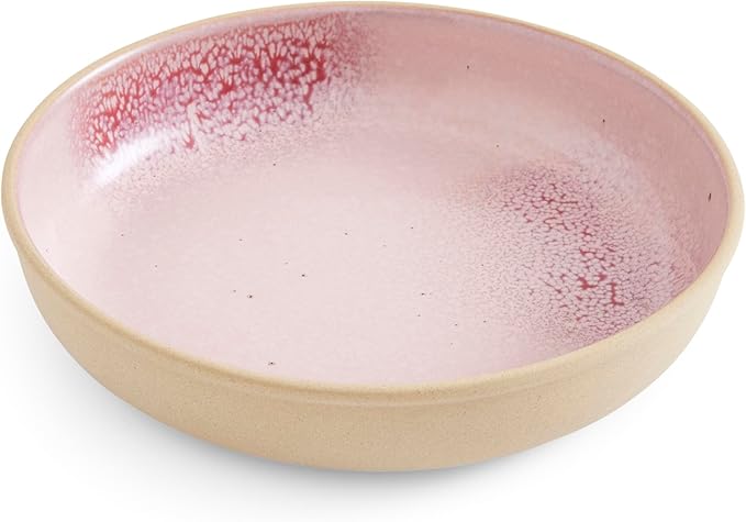 Portmeirion Minerals 8.7-Inch Low Serving Bowl, Rose Quartz - Stoneware from Recycled Clay, Handmade in Portugal, Reactive Glaze for a Unique Look, Microwave & Dishwasher Safe - Decorative Modern Bowl