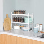 Expandable Stackable Spice Rack Cabinet Shelf Organizer in Cabinets Shelves Kitchen Cupboard Organization Stack up Racks Pantry Countertop Storage Medium/White 3 Packs