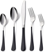 20 Piece Black 18/0 Flatware Utensil Set for 4, Include Dinner Knife,Dinner Forks,Dinner Spoons,Salad Forks,Teaspoons,Silverware Set for 4, Dishwasher Safe