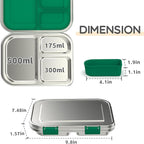 Stainless Steel Kids Leak-Resistant Bento Lunch Box, 3-Compartments with Silicone Container, Dishwasher-Safe, Child-Friendly Design for School, Picnics & Travel,BPA-Free (Green)